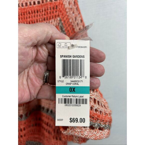 Style & Co Coral Striped Open Knit Cardigan Women’s 0X Cotton Blend Boho Sweater - Picture 4 of 11